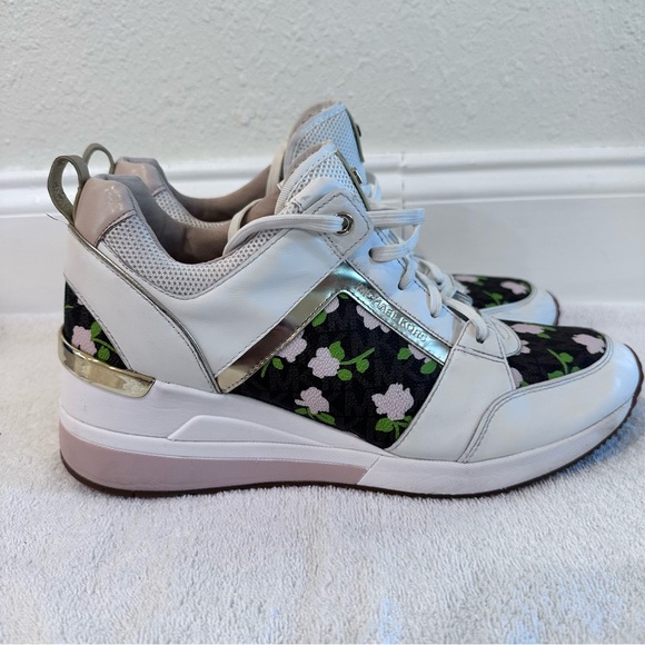 Michael Kors Women's Georgie Trainer Floral Rose Gold Sneakers Pre-owned - Picture 9 of 16